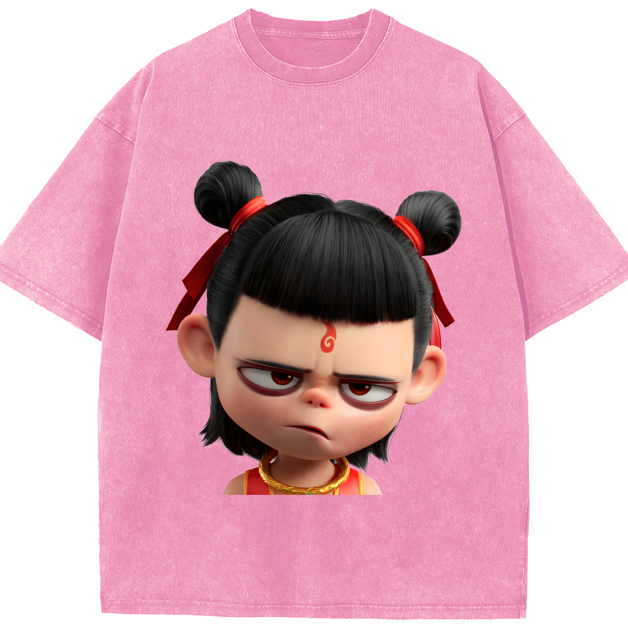 （画像用） Ne Zha 2 ナタ 魔童の大暴れ 綿100% ヴィンテージ風 半袖Tシャツ（フロントプリント）